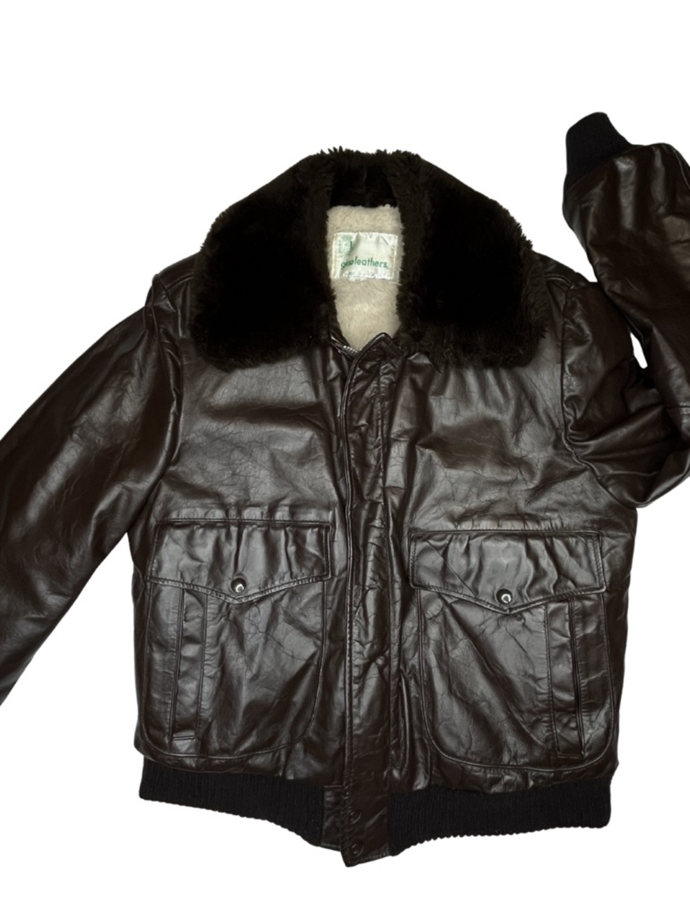 Vintage Gino Leathers USA Genuine Leather Bomber Flight Jacket Brown